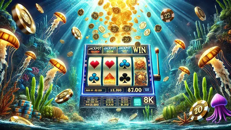 Adegan target ikan dan meriam dalam permainan arcade bawah laut